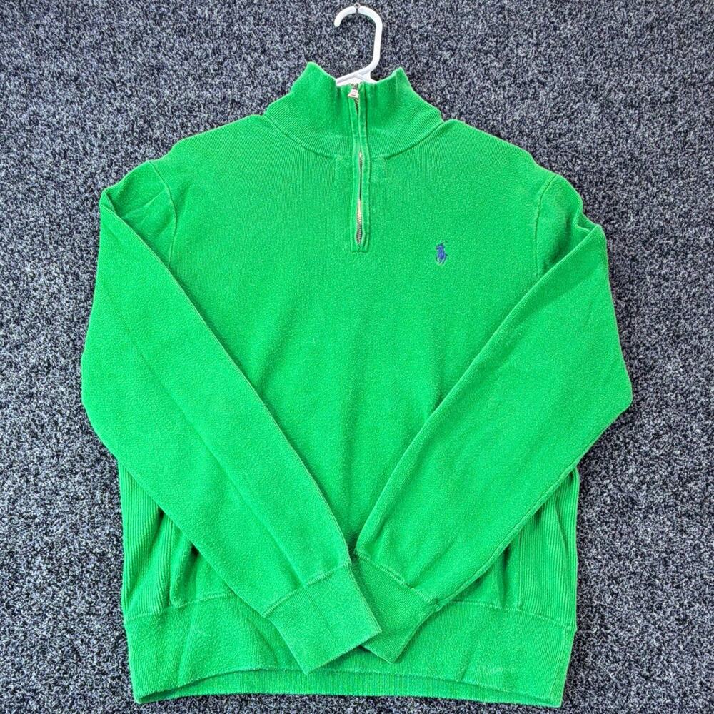 Polo by Ralph Lauren Mens M Green Quarter Zip Mock Neck Knit Sweater Logo